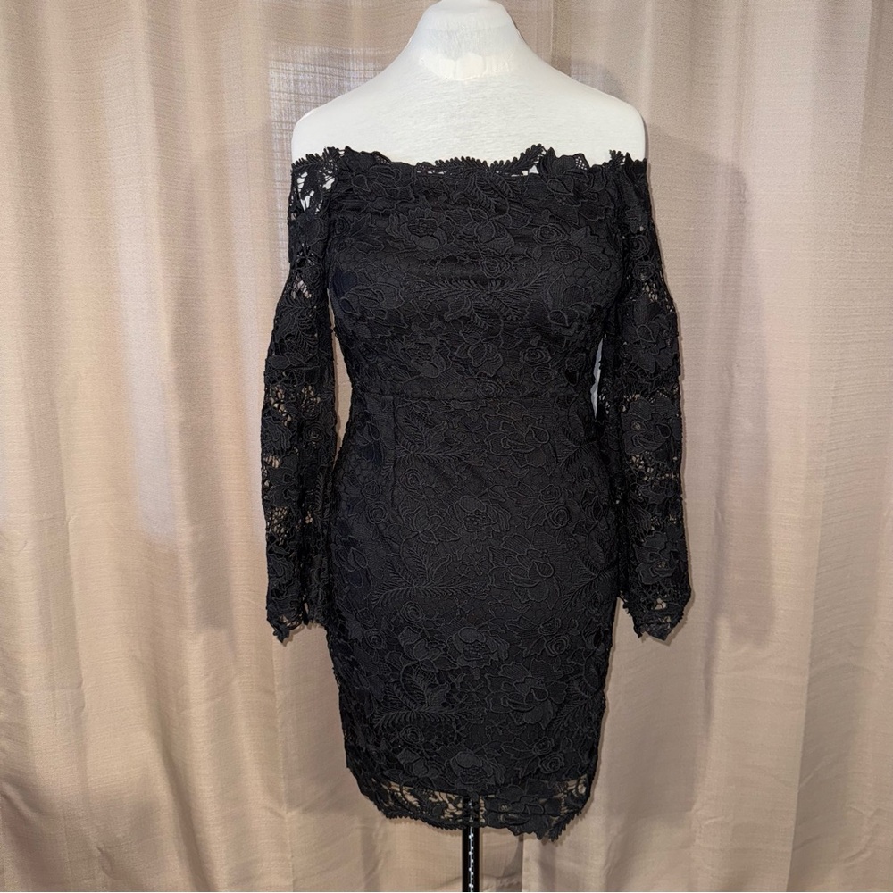 Design Lab | Black Lace Off-Shoulder Dress